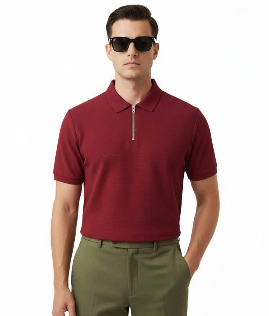 Men’s Regular Fit Zip Polo T-Shirt
