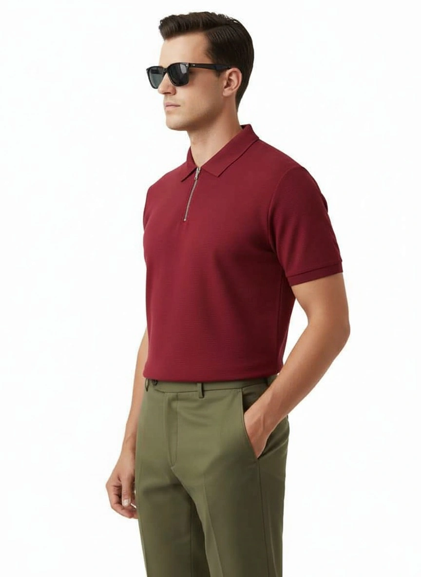 Men’s Regular Fit Zip Polo T-Shirt