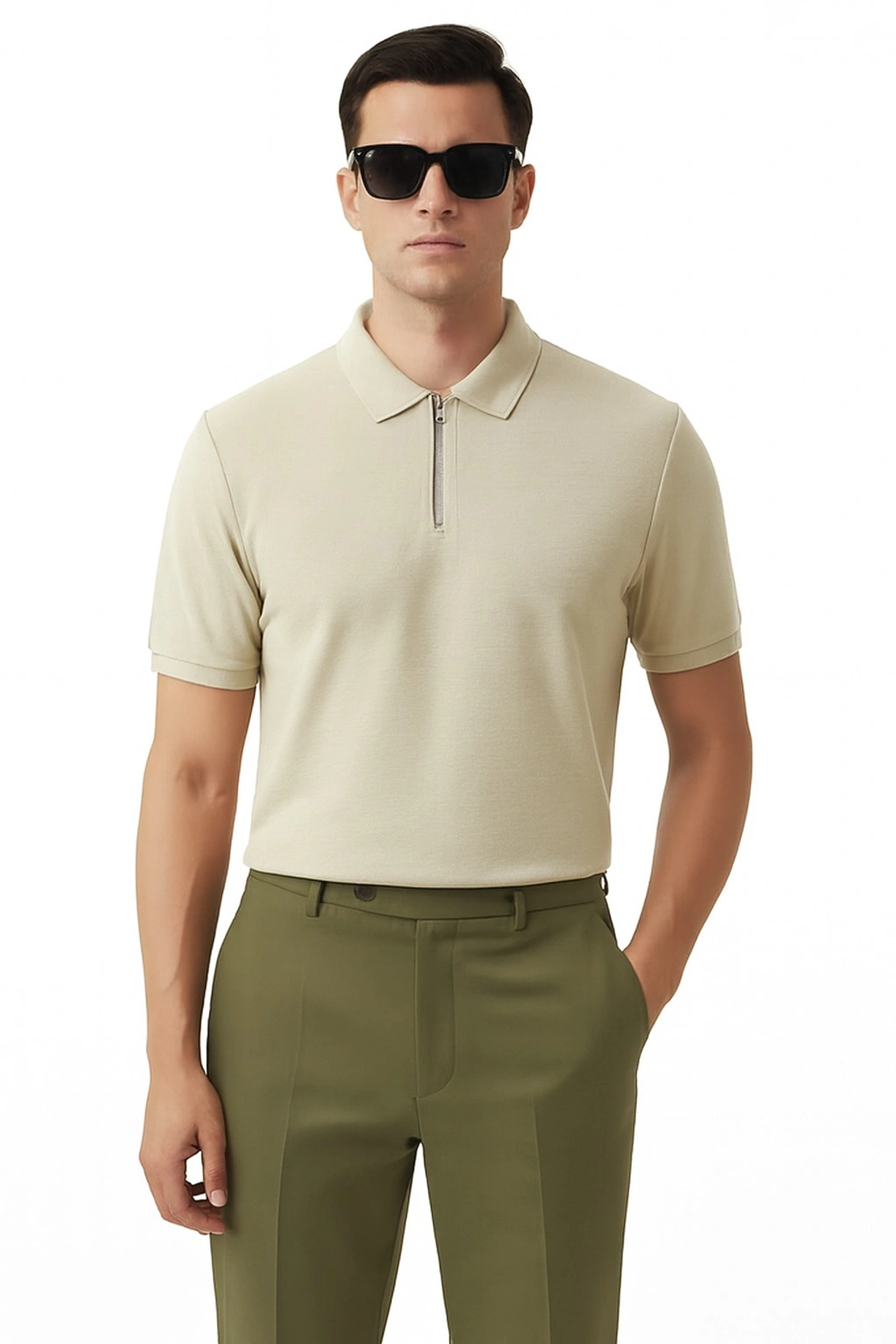 Men’s Regular Fit Zip Polo T-Shirt