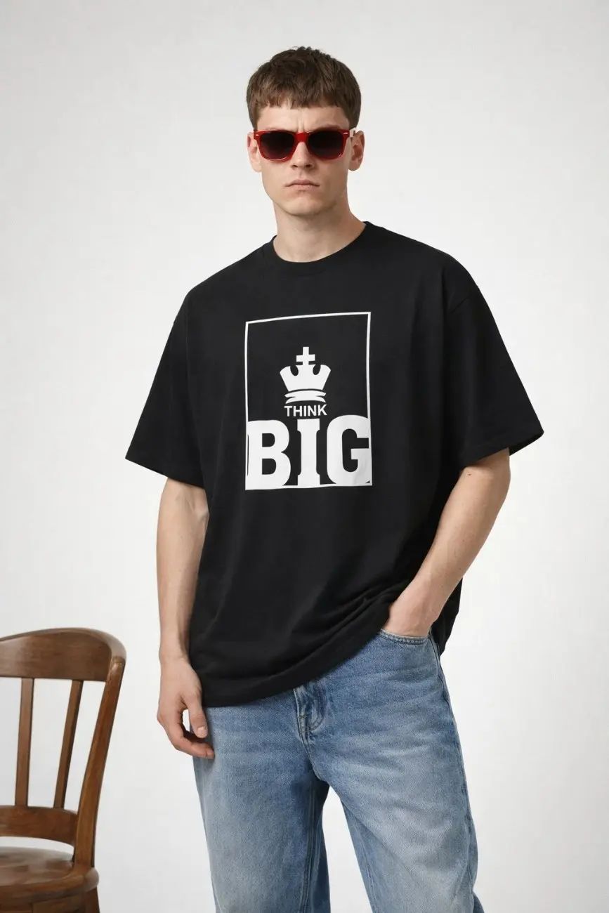 Think Big Oversized White Graphic T-Shir...