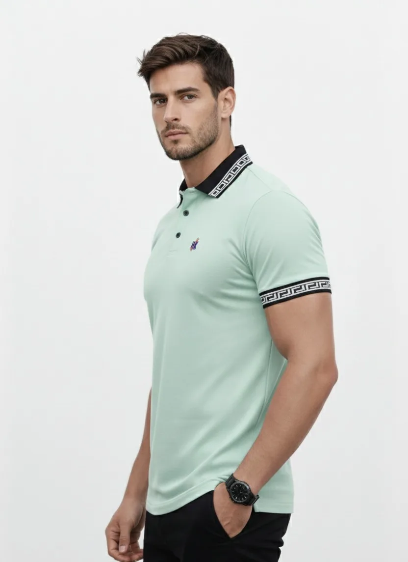 Polo T-Shirt with Contrast Collar | Premium Slim Fit Casual Polo Tee for Men