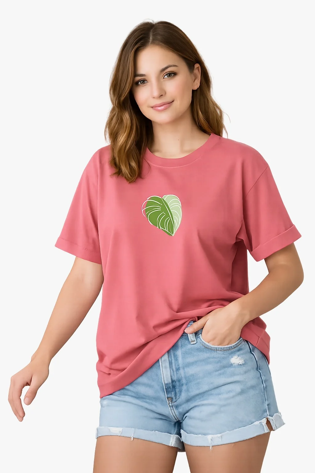 Women’s Graphic Oversized T-Shirt – Casual Cotton Tee with Leaf Print