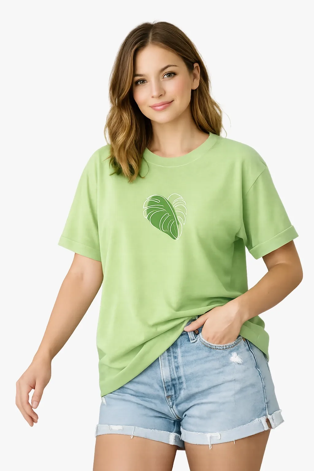 Women’s Graphic Oversized T-Shirt – Casual Cotton Tee with Leaf Print