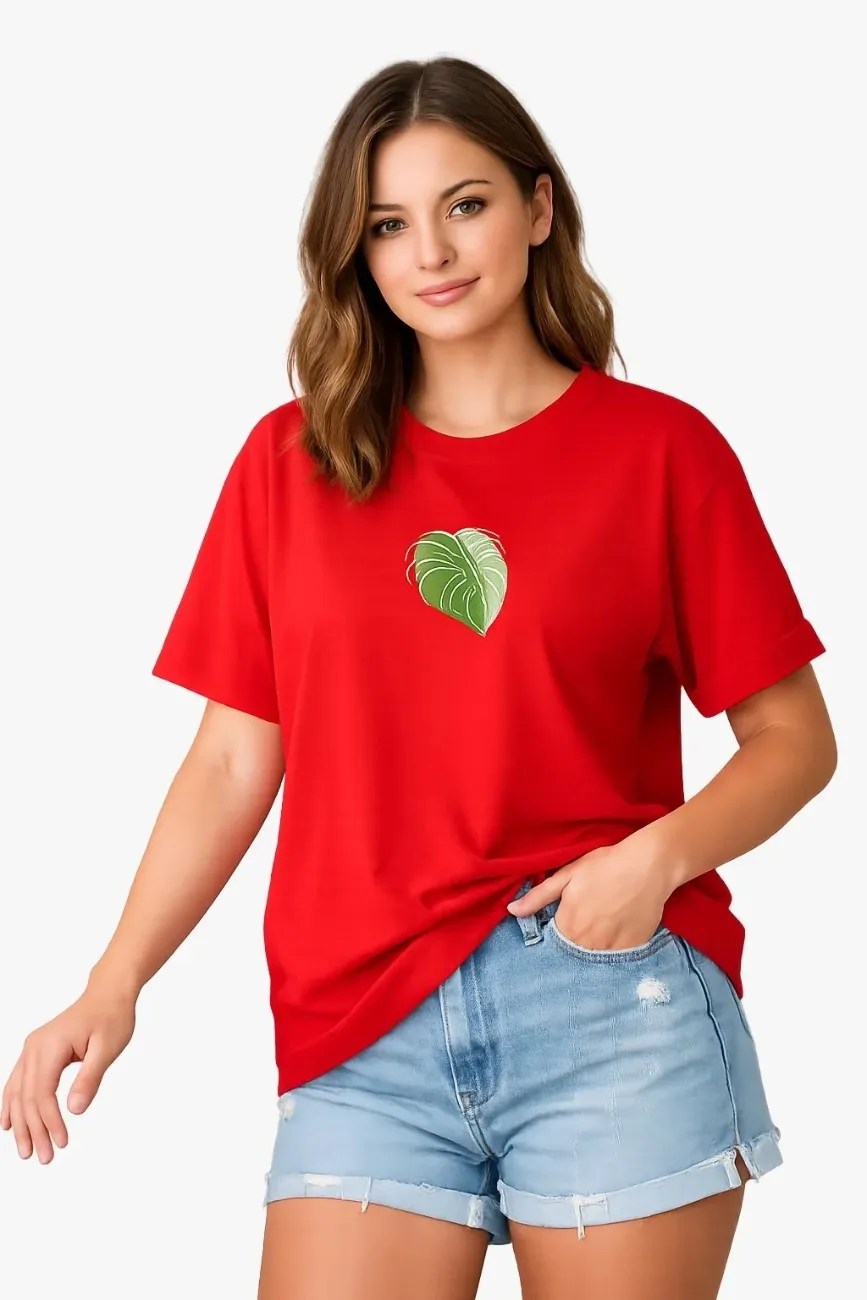 Women’s Graphic Oversized T-Shirt – Casual Cotton Tee with Leaf Print