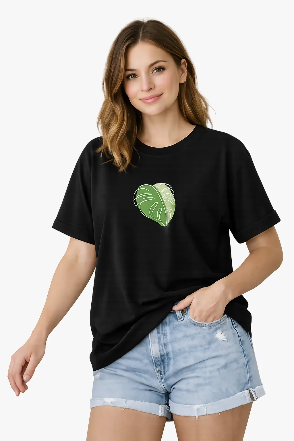 Women’s Graphic Oversized T-Shirt – Casual Cotton Tee with Leaf Print