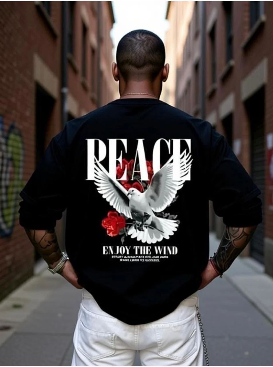 Peace Dove Graphic Oversized Black T-Shi...
