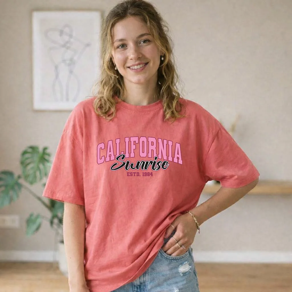 California Sunrise Oversized T-Shirt for Women | Casual Graphic Cotton Tee