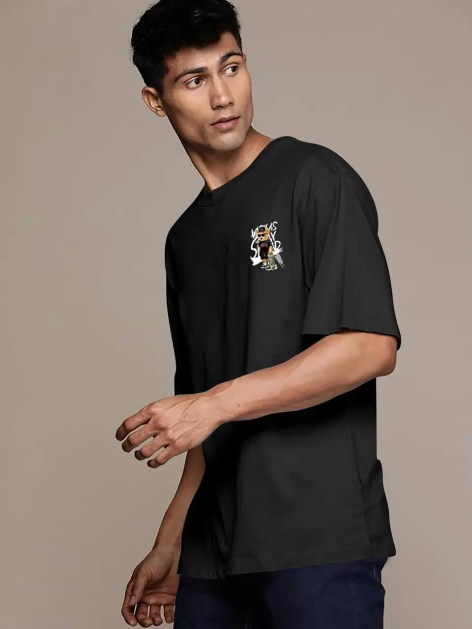 Men’s Black Oversized Graphic T-Shirt | Skate Bear Streetwear Back Print Tee
