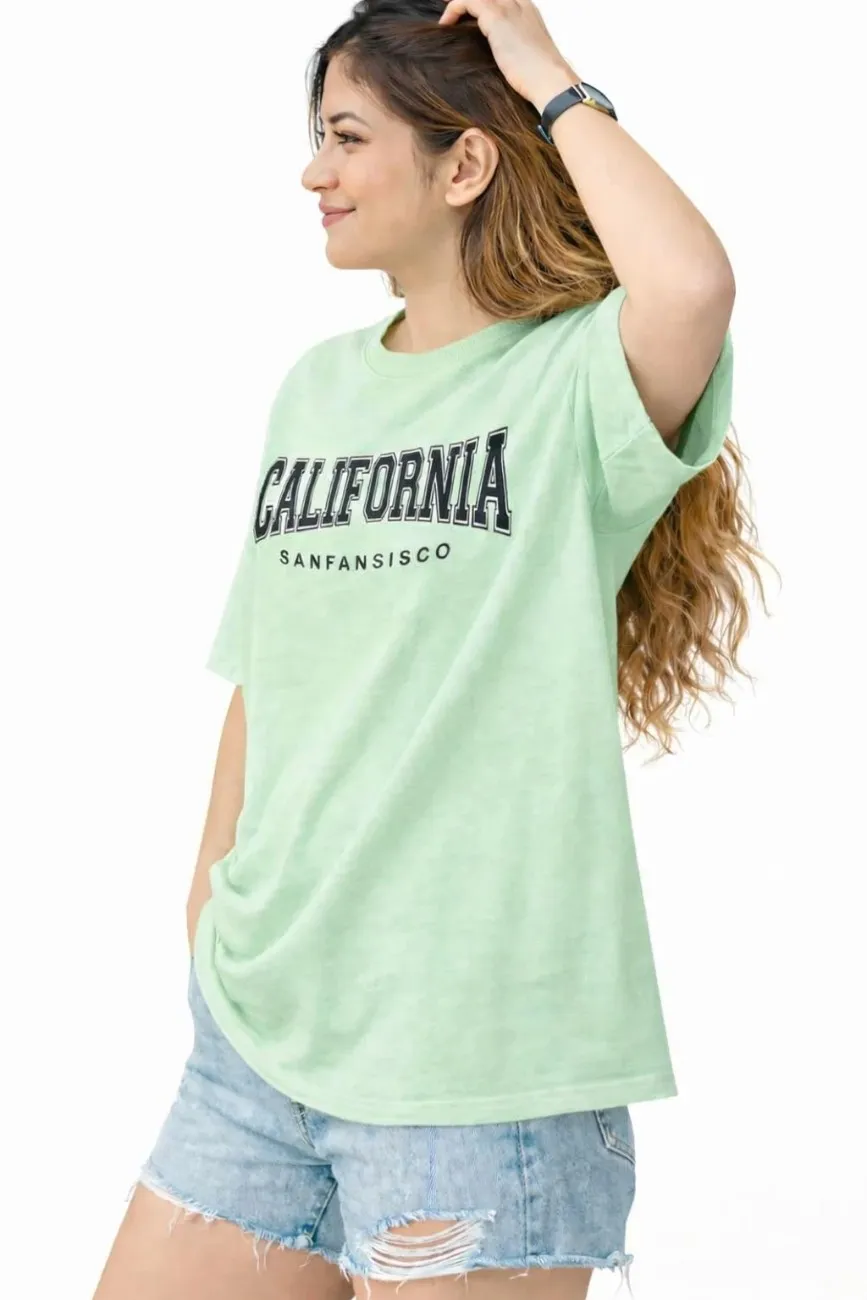 Women’s Oversized California Graphic T-Shirt | Casual Half Sleeve Cotton Tee