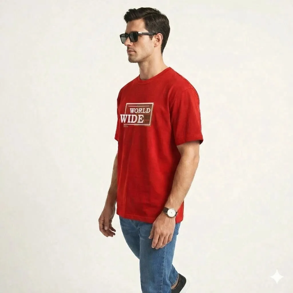 Men's Graphic Printed Cotton T-Shirt | World Wide Print Round Neck Half Sleeve Casual Tee