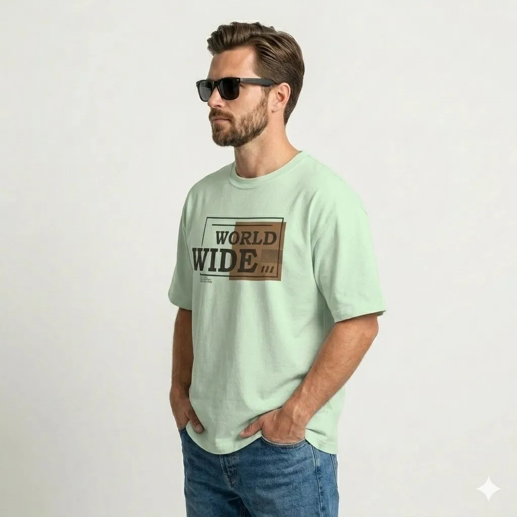 Men's Graphic Printed Cotton T-Shirt | World Wide Print Round Neck Half Sleeve Casual Tee