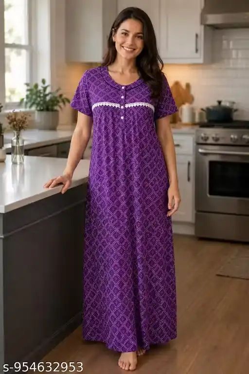 Women’s Printed Full Length Cotton Night...