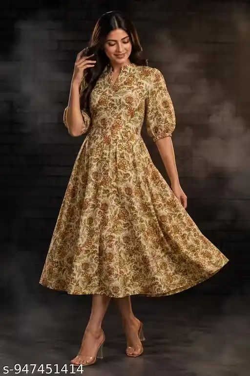 Women Floral Printed Anarkali Midi Dress...