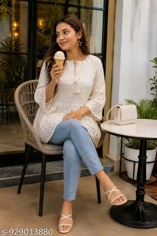 Women Cotton Slub Top | Casual Printed Short Kurti Top for Women | Summer Wear Tunic Top | Round Neck / V Neck Stylish Top | 3/4 Sleeve Daily Wear Top | Office Wear Top for Girls | Trendy Ethnic Western Top