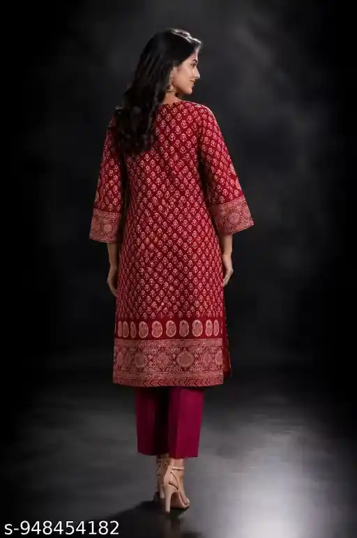Women Printed Straight Kurti for Women Ethnic Kurta Traditional Printed Kurta Three Quarter Sleeve Casual Wear Office Wear Festival Wear Stylish Long Kurti Latest Designer Ethnic Wear for Women Round Neck Kurta