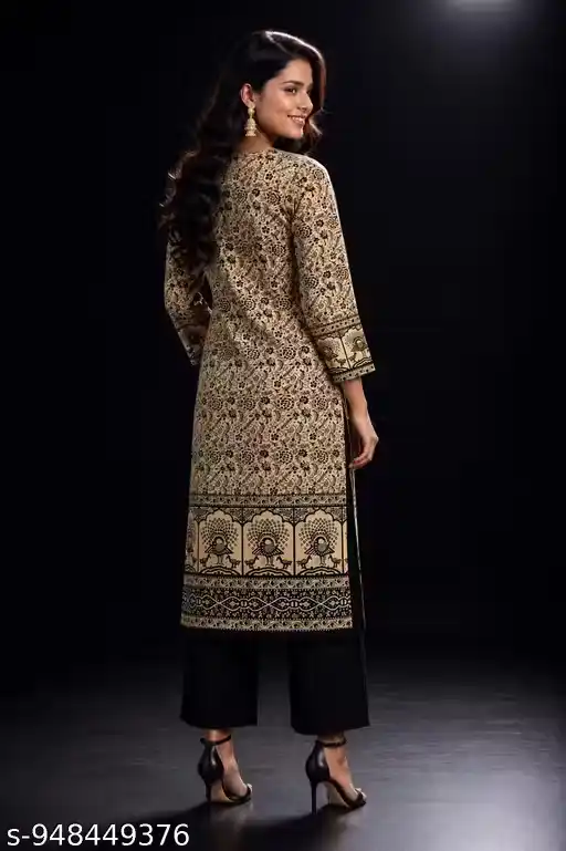 Women Printed Kurta for Women Ethnic Straight Kurti Traditional Festive Wear Office Wear Casual Ethnic Outfit Stylish Three Quarter Sleeve Kurta Set for Women Latest Designer Printed Kurti Set