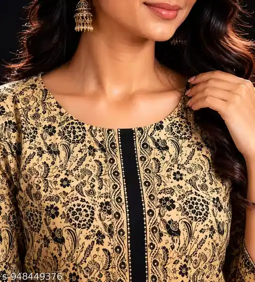 Women Printed Kurta for Women Ethnic Straight Kurti Traditional Festive Wear Office Wear Casual Ethnic Outfit Stylish Three Quarter Sleeve Kurta Set for Women Latest Designer Printed Kurti Set