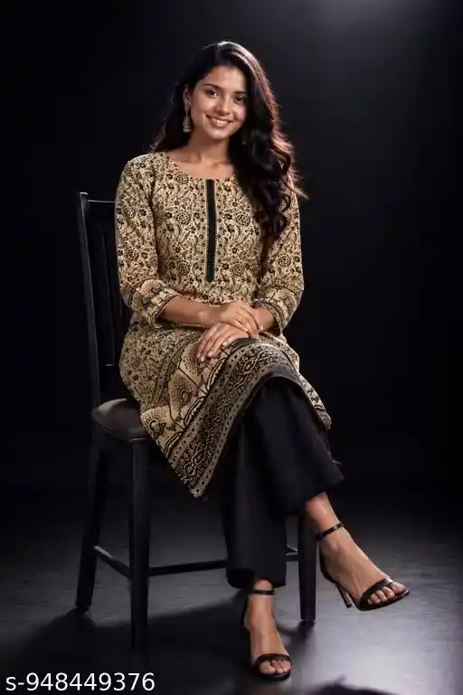 Women Printed Kurta for Women Ethnic Straight Kurti Traditional Festive Wear Office Wear Casual Ethnic Outfit Stylish Three Quarter Sleeve Kurta Set for Women Latest Designer Printed Kurti Set