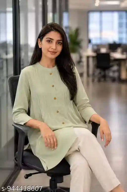 Women Solid Pastel Green Kurti Style Shi...