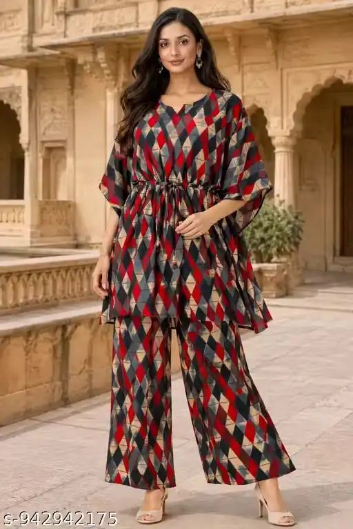 Women Geometric Printed Kaftan Co-Ord Se...