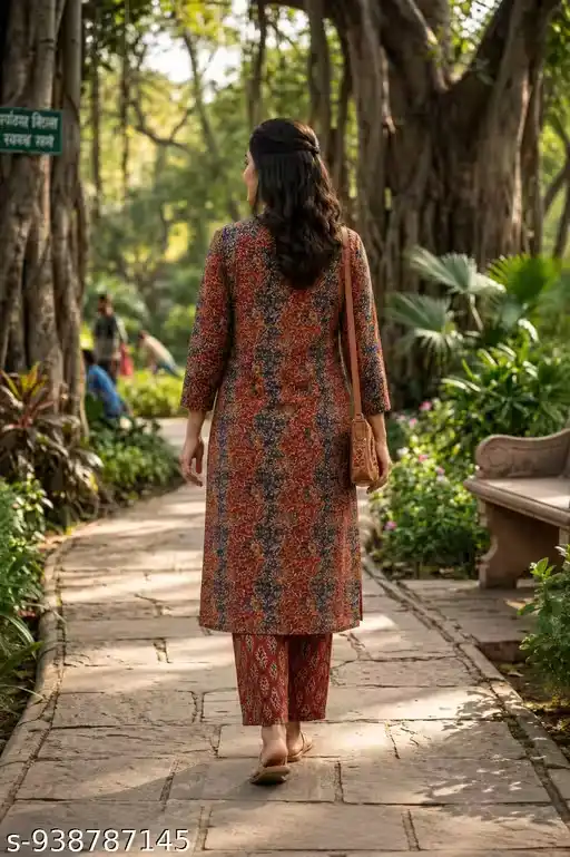 Women Printed Straight Kurta Pant Set | Ethnic Kurti Palazzo Set for Women | 3/4 Sleeve V-Neck Traditional Wear Co-Ord Set | Casual Office Festive Daily Wear Kurta Set