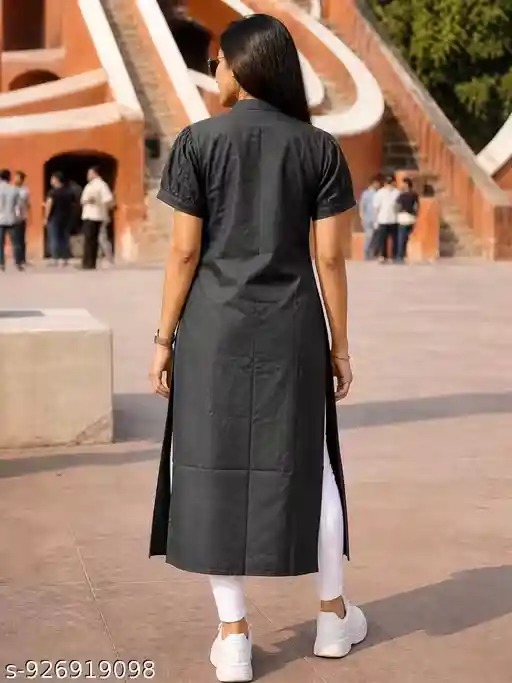 Women Solid Black Straight Kurti | Comfortable Cotton Daily Wear Kurta | Simple Elegant Long Kurti for Office & Casual