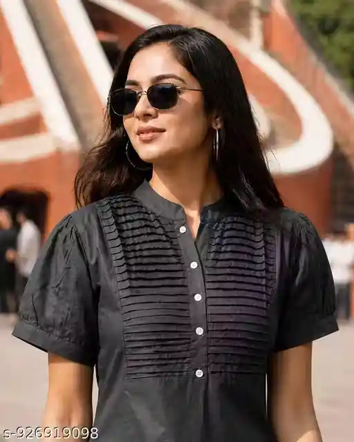 Women Solid Black Straight Kurti | Comfortable Cotton Daily Wear Kurta | Simple Elegant Long Kurti for Office & Casual