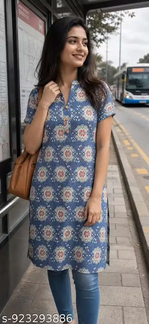 Women 100% Pure Cotton A-Line Kurti Leaf...