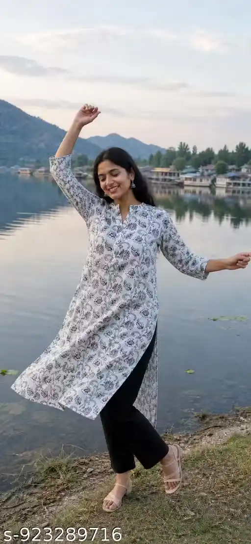 Women 100% Pure Cotton A-Line Kurti Floral Print Straight Fit 3/4 Sleeve Knee Length Kurta for Women Office Wear Casual Wear Ethnic Wear Daily Wear Kurtis for Women Latest Design