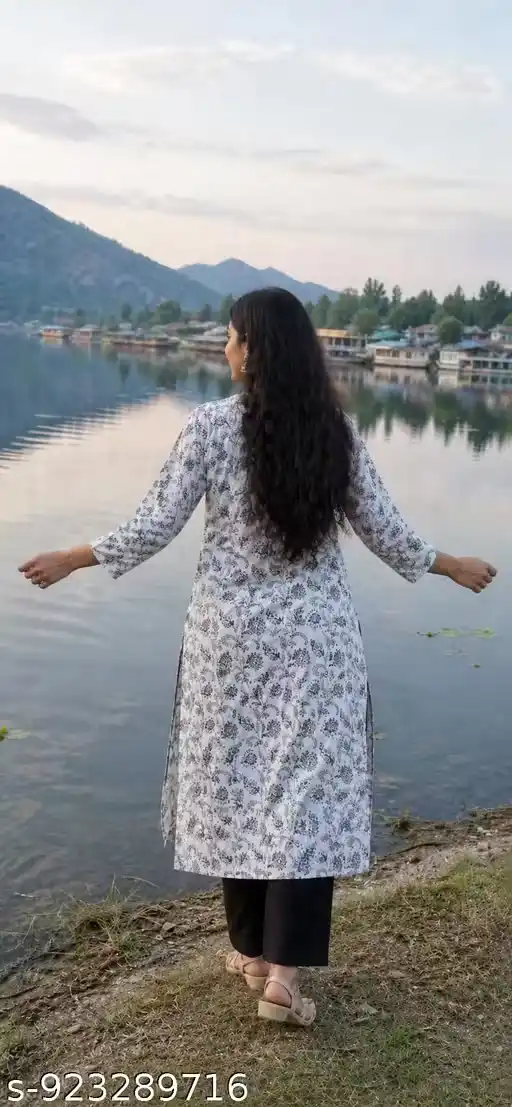 Women 100% Pure Cotton A-Line Kurti Floral Print Straight Fit 3/4 Sleeve Knee Length Kurta for Women Office Wear Casual Wear Ethnic Wear Daily Wear Kurtis for Women Latest Design