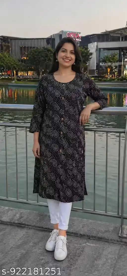 Black Paisley Printed Straight Kurti for...