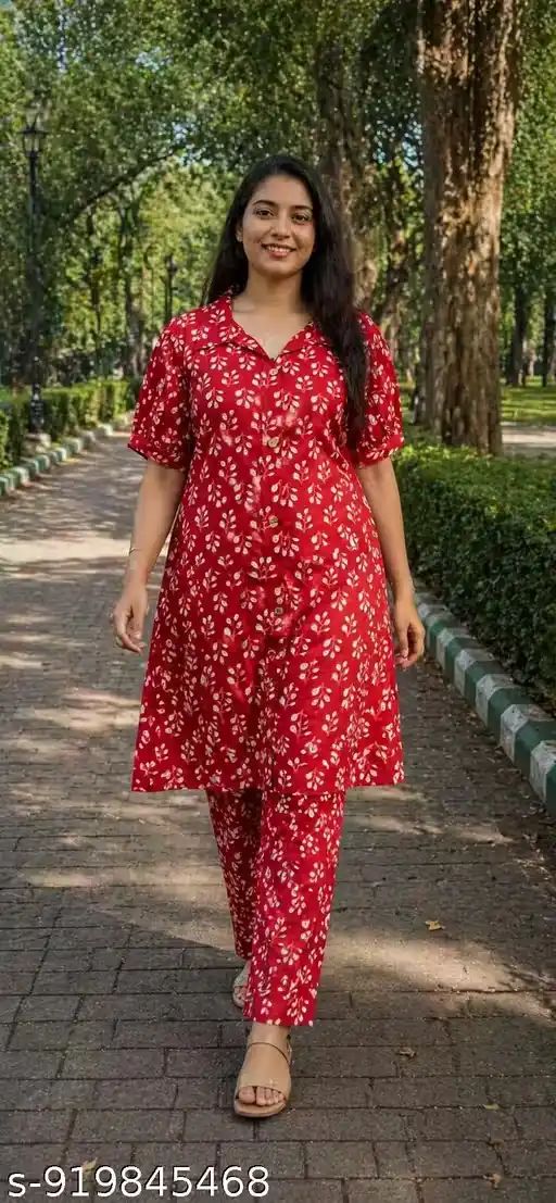 Pure Cotton Kurti Straight Pant Set Prin...