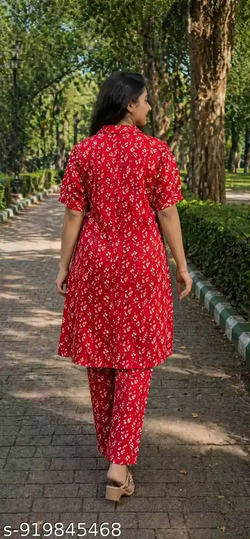 Pure Cotton Kurti Straight Pant Set Printed Floral Design Front Button Pattern Knee Length Kurti with Matching Bottom Casual Wear Daily Wear Ethnic Set for Women Summer Outfit Set