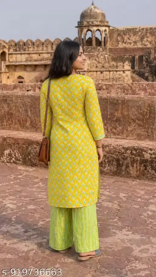Pure Cotton Printed Kurti with Straight Pant Set for Women | A-Line Long Kurta with 3/4 Sleeves | Ethnic Wear Set for College, Office, Festive, Casual Outing | Jaipuri Floral Print Kurta Pant Set