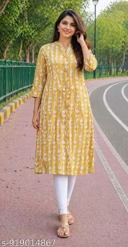 Women 100% Pure Cotton A-Line Kurti Fron...
