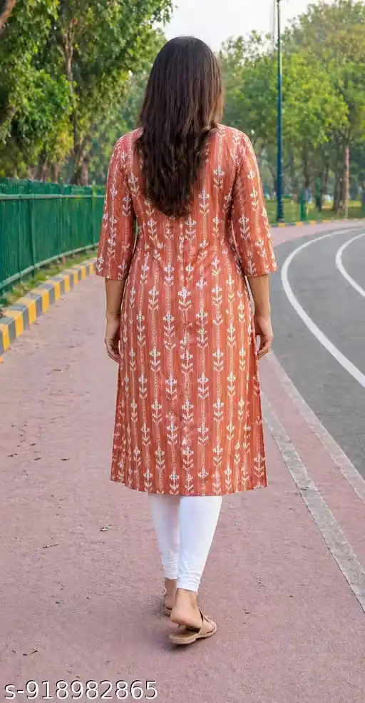 Women A-Line Kurti 100% Pure Cotton Printed Front Button Design 3/4 Sleeve Long Length Kurta for Casual Wear Office Wear College Wear Festive Wear Ethnic Wear Stylish Pattern Kurti for Women & Girls