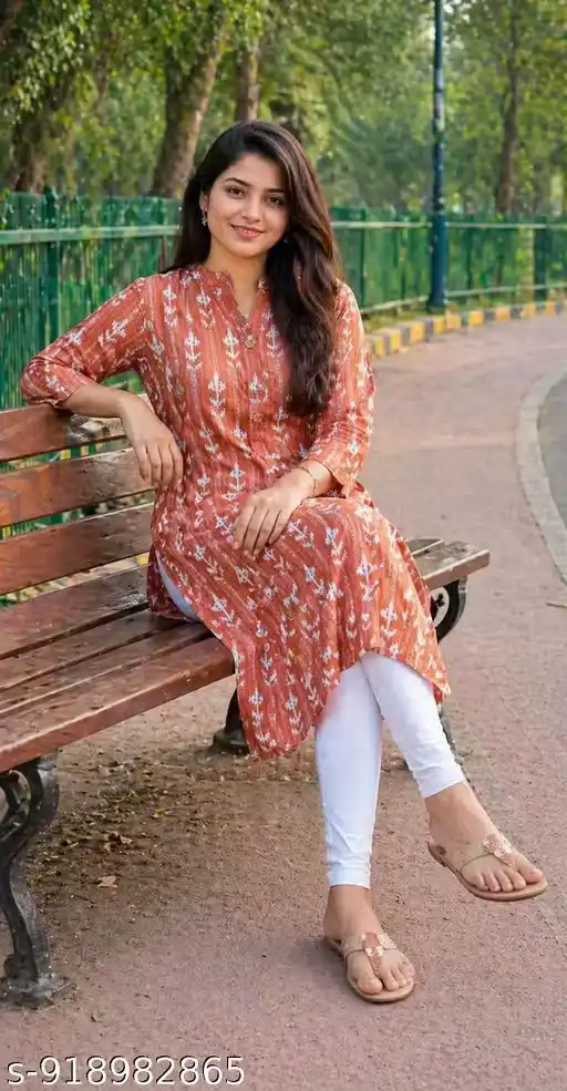 Women A-Line Kurti 100% Pure Cotton Printed Front Button Design 3/4 Sleeve Long Length Kurta for Casual Wear Office Wear College Wear Festive Wear Ethnic Wear Stylish Pattern Kurti for Women & Girls