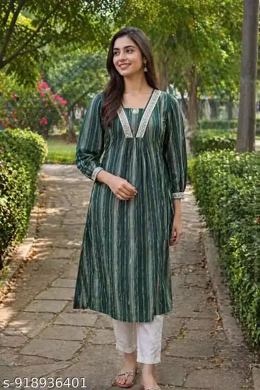 Women Chanderi A-Line Kurti Vertical Str...