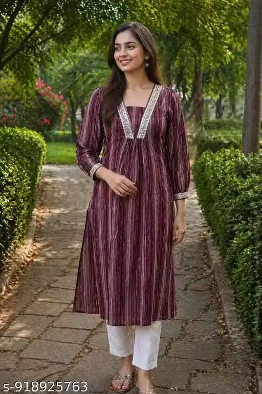 Women Chanderi A-Line Kurti Vertical Str...