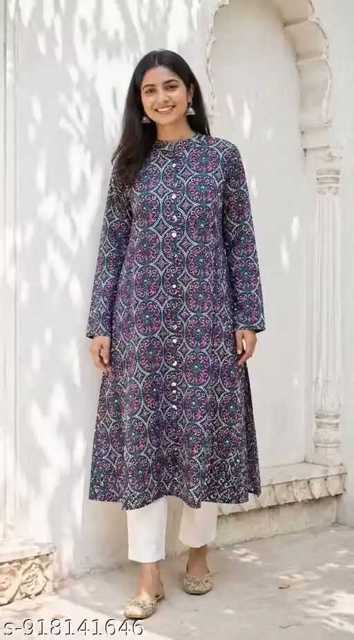 Women 100% Pure Cotton A-Line Kurti Prin...