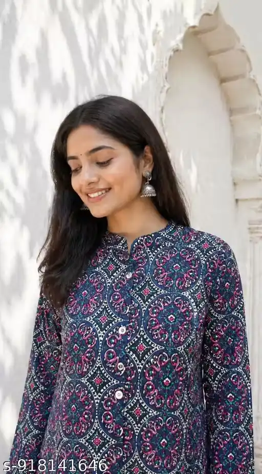 Women 100% Pure Cotton A-Line Kurti Printed Long Kurta for Women | Ethnic Motif Print Kurti with 3/4 Sleeves Round Neck | Daily Wear Office Wear Kurti for Women | Traditional Long Aline Kurti for Girls & Ladies