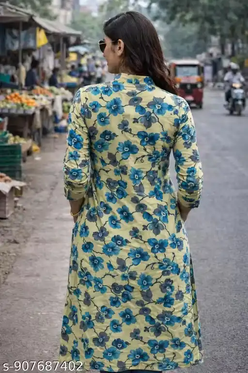 Women Floral Printed Corset Style Kurti with Mandarin Collar Front Button Design, Long Sleeves Straight Fit Kurta Top with Side Slits, Casual Streetwear Kurti Tunic for Women