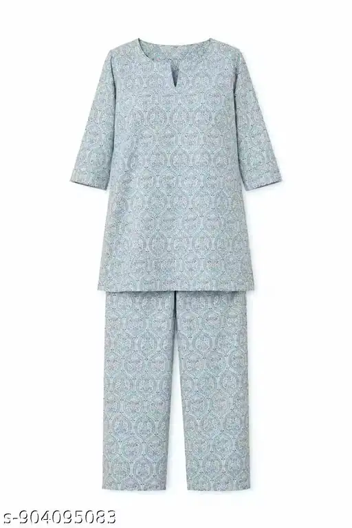 Women’s Printed Cotton Kurti Pant Set with Allover Mughal Buta Motif, Straight Fit Short Kurta, Three-Fourth Sleeves, Notch Neckline Design, Coordinated Printed Straight Pants, Summer Wear, Office Wear, Casual Ethnic Outfit for Women