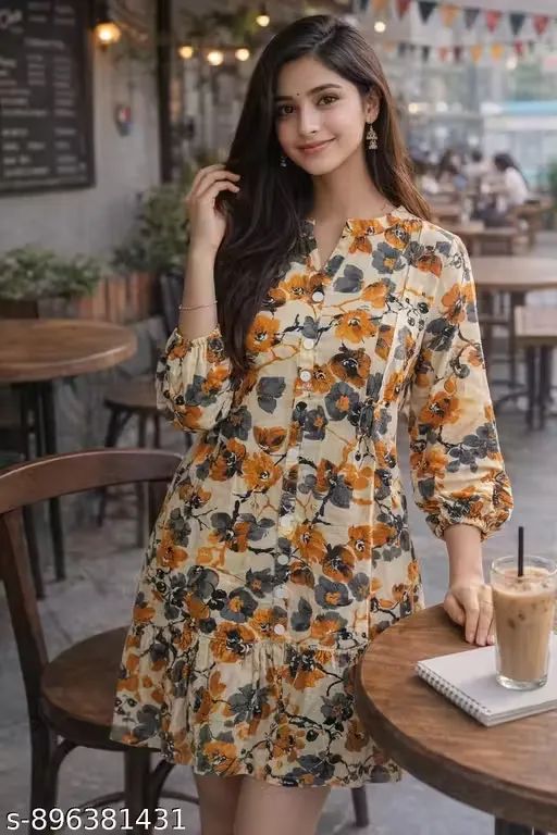 Women’s Beige Floral Printed Cotton Cors...