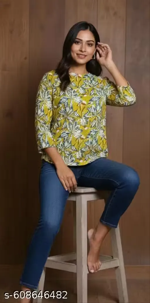 Meadow Bloom Three-Quarter Sleeve Kurti