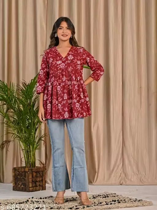 Maroon Floral A-Line Tunic for Women wit...