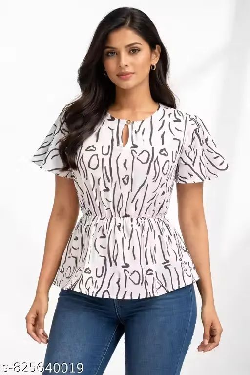 Women Abstract Printed White Peplum Top...