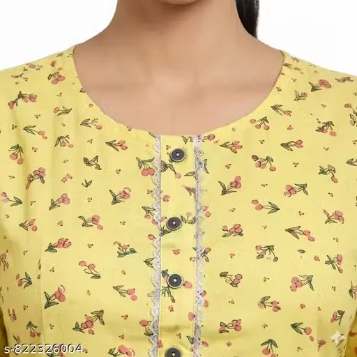 Yellow Floral Printed Kurta Set for Women | Elegant Yellow Floral Printed Kurta Set with Pants | Stylish Ethnic Wear Yellow Floral Printed Kurta Set for Festive, Office & Casual Wear