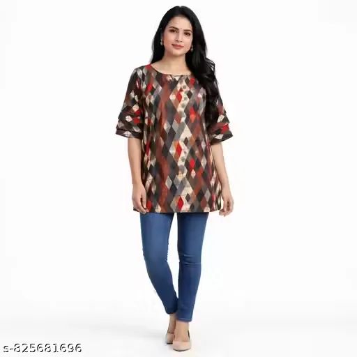 Women Geometric Printed Cotton Blend Str...