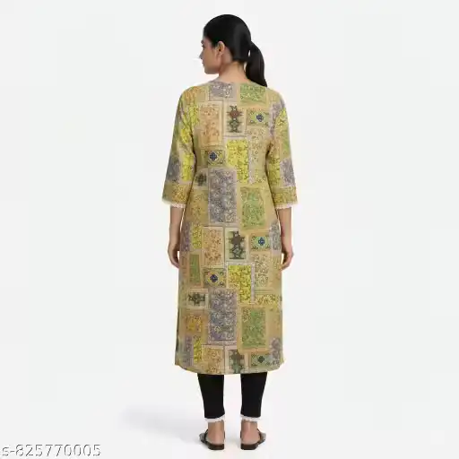 Women Multicolor Floral Printed Cotton Straight Kurti | Elegant Ethnic Casual Wear Kurta for Women | Round Neck 3/4 Sleeve Daily Wear Office Wear Kurti